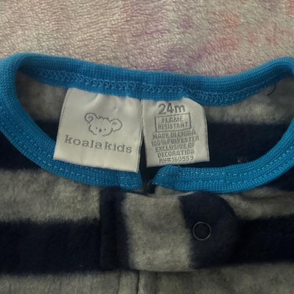 Koala Kids Navy and Gray Striped Footie with Fire Truck - Picture 2 of 3